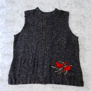 Woolrich black heather vest zip Front cardinal Grandma Winter sweater. Size XL.